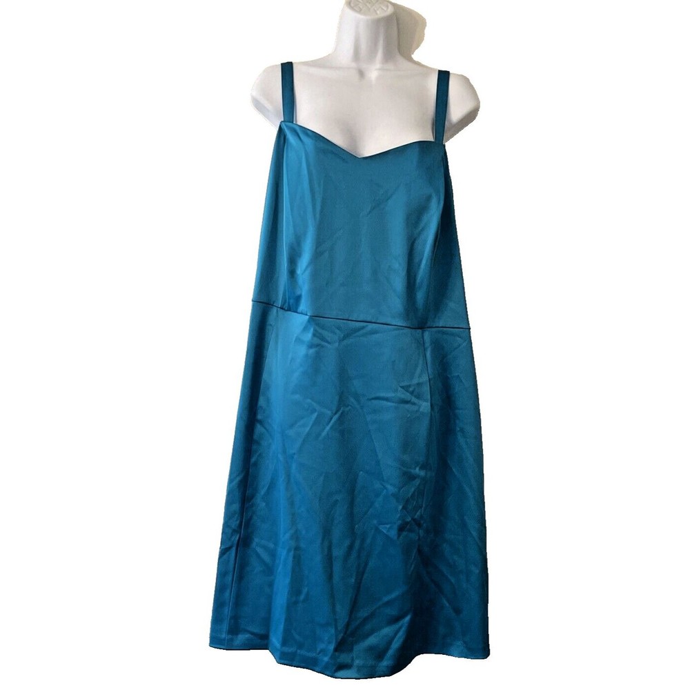Lane Bryant Satin Dress Plus Size 28 Aqua Blue w/ Shoulder Straps + Belt New